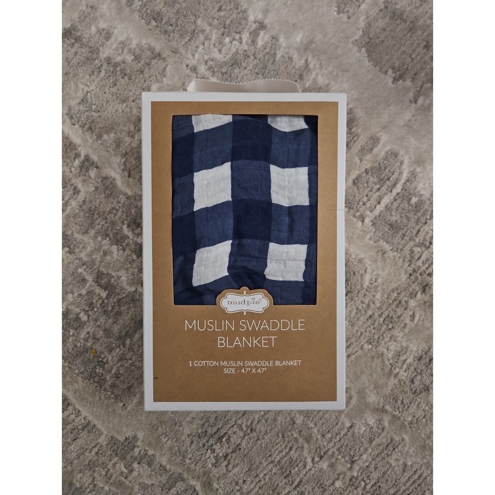 Mud Pie Baby Boy Magnolia Cotton Muslin Swaddle Blanket In Gift Box 47" X 47"